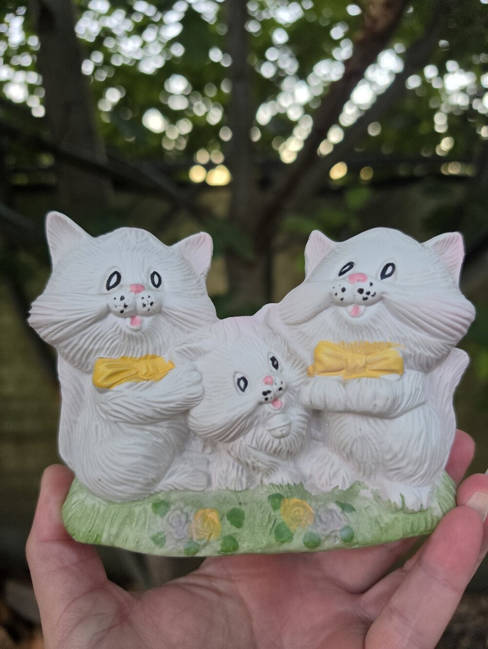 Vtg 80's White Ceramic Poreclain Cat Family Home Decor Retro Kitsch Grandmacore